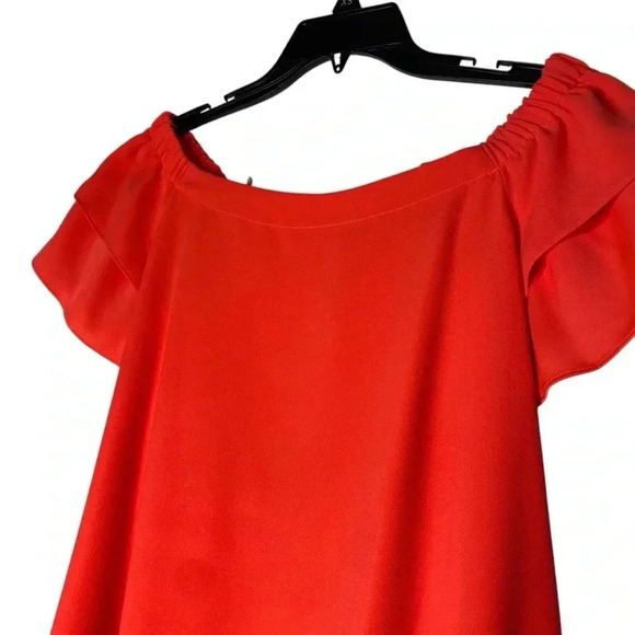 Trina Turk orange red Piper Off-Shoulder roomy Ruffle Mini Dress size XS - Picture 10 of 12
